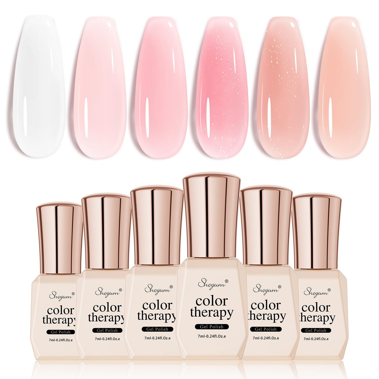 SHOYUM Jelly Gel Nail Polish Set (6x7ml) Nude Pink – Transparent Milky Pink Gel for Nails
