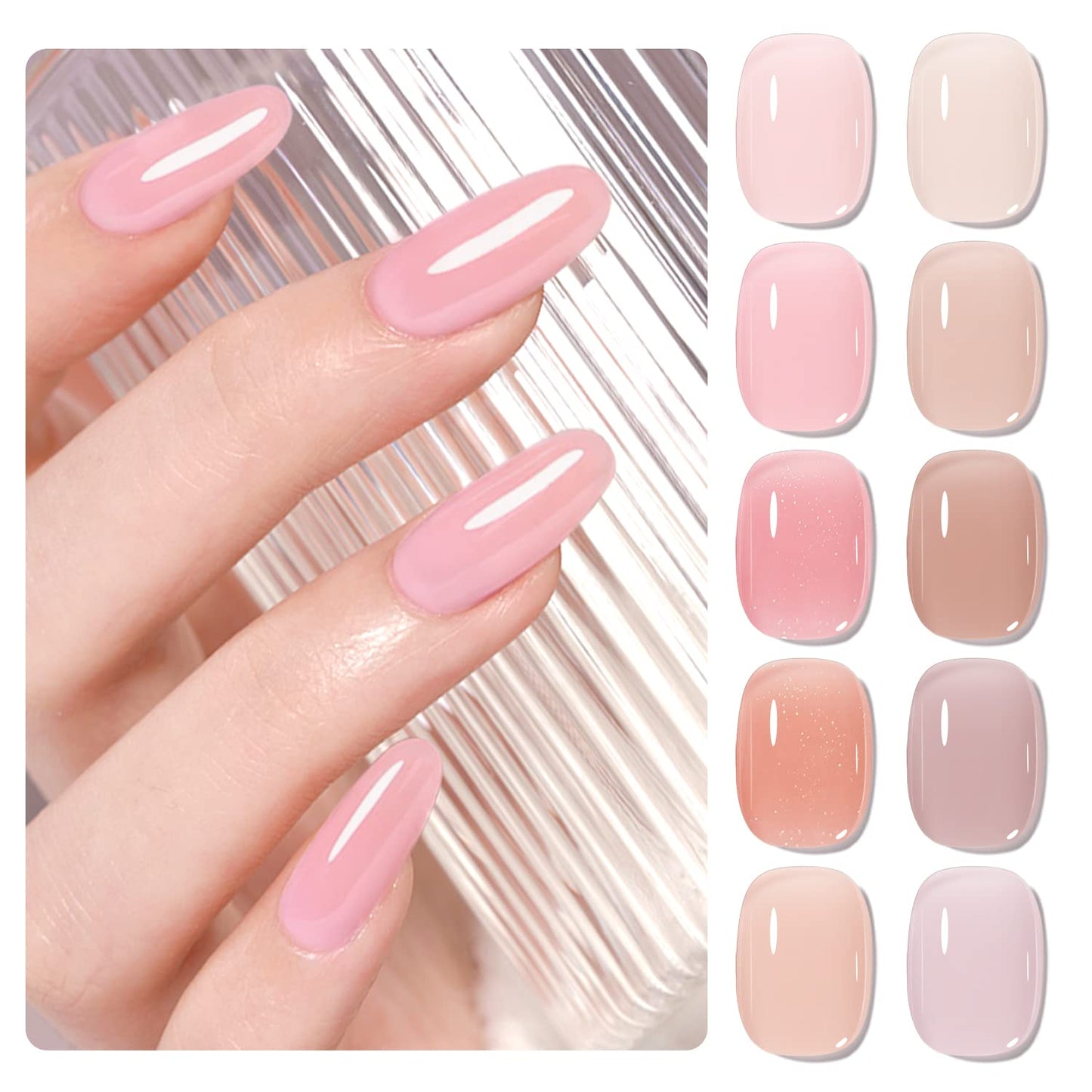 SHOYUM Jelly Pink Gel Nail Polish Set – 10 Nude Pink Colors for DIY Manicure | UV Gel Polish Kit