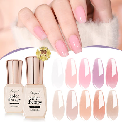 SHOYUM Jelly Pink Gel Nail Polish Set — 10 Colors for Home DIY Manicure (7ml Bottles)