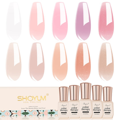 SHOYUM Jelly Pink Gel Nail Polish Set — 10 Colors for Home DIY Manicure (7ml Bottles)