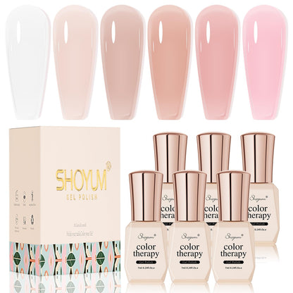 SHOYUM Nude Pink Jelly Gel Nail Polish Set – 6 Sheer Milky Colors