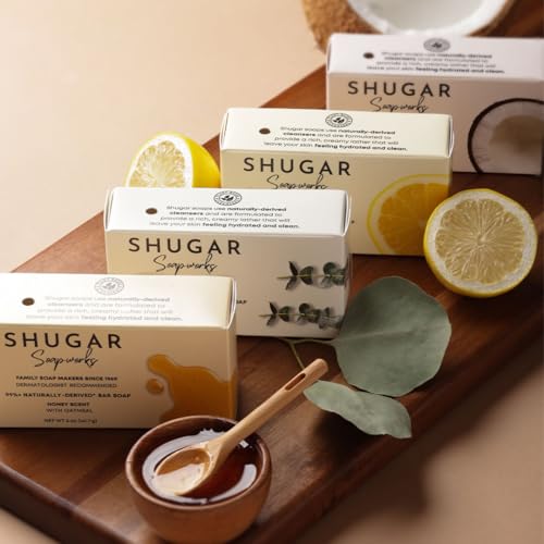 Shugar Soapworks Oatmeal & Eucalyptus Beauty Bar – 8-Pack, 5 oz Each | Plant-Based, Gentle Cleanser