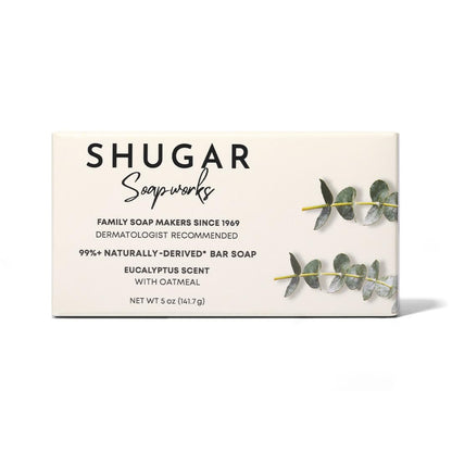 Shugar Soapworks Oatmeal & Eucalyptus Beauty Bar – 8-Pack, 5 oz Each | Plant-Based, Gentle Cleanser