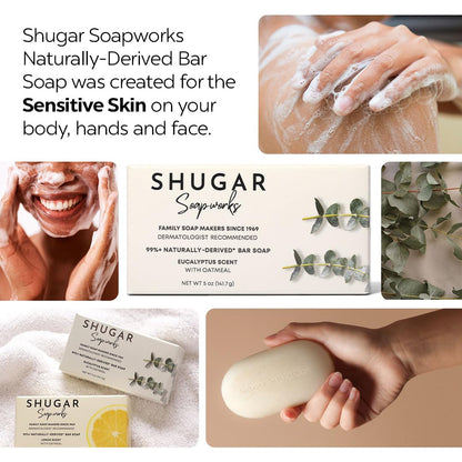 Shugar Soapworks Oatmeal & Eucalyptus Beauty Bar – 8-Pack, 5 oz Each | Plant-Based, Gentle Cleanser
