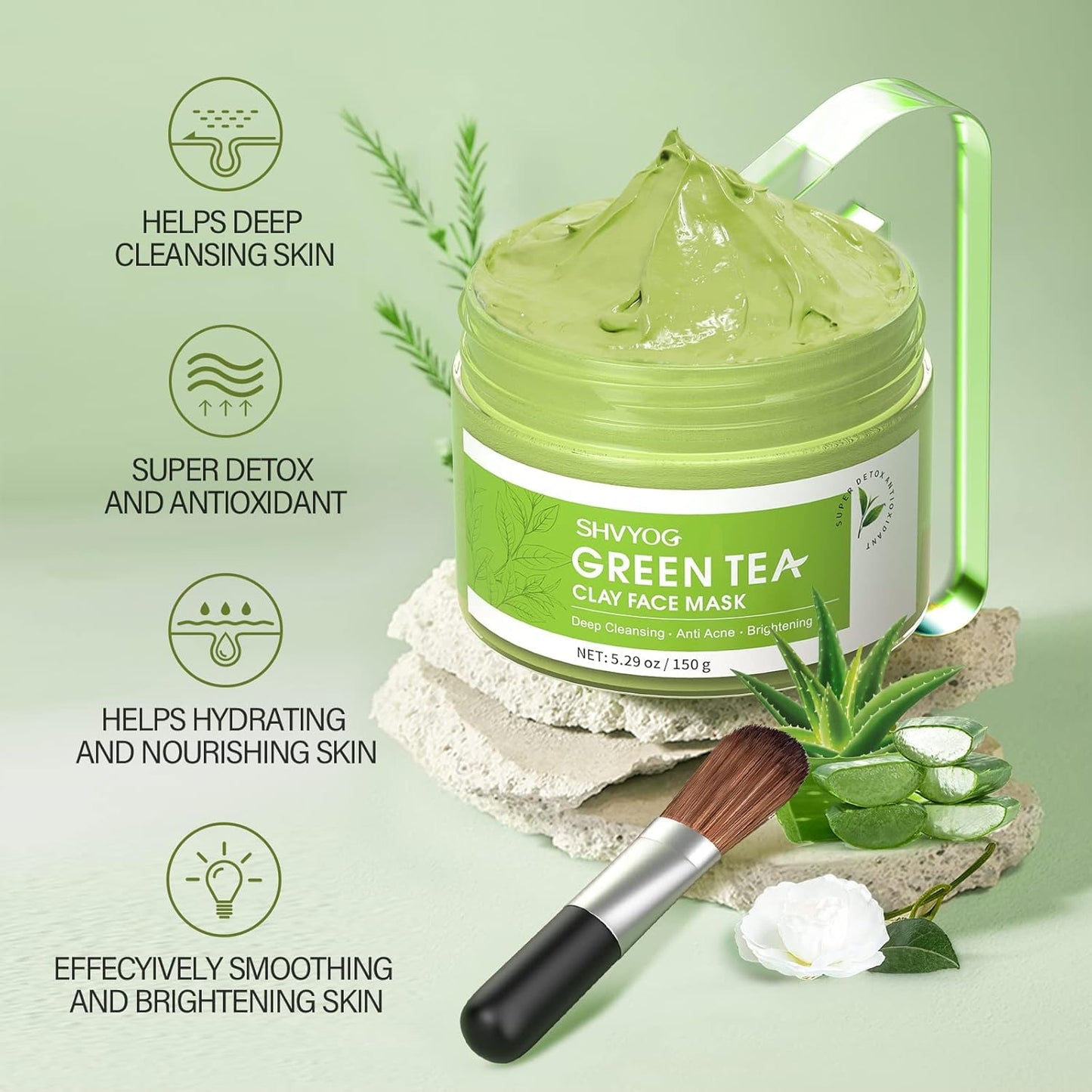 SHVYOG Green Tea Face Mask | Antioxidant Green Tea Clay Mask with Volcanic Mud