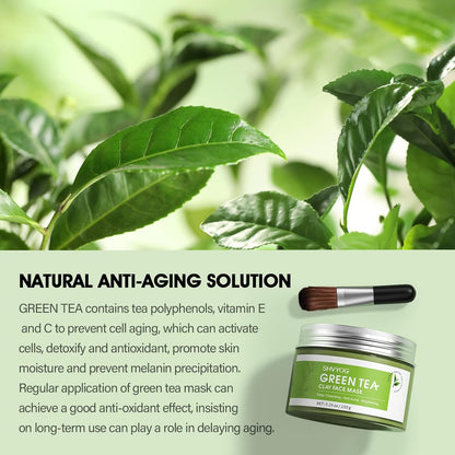 SHVYOG Green Tea Face Mask | Antioxidant Green Tea Clay Mask with Volcanic Mud