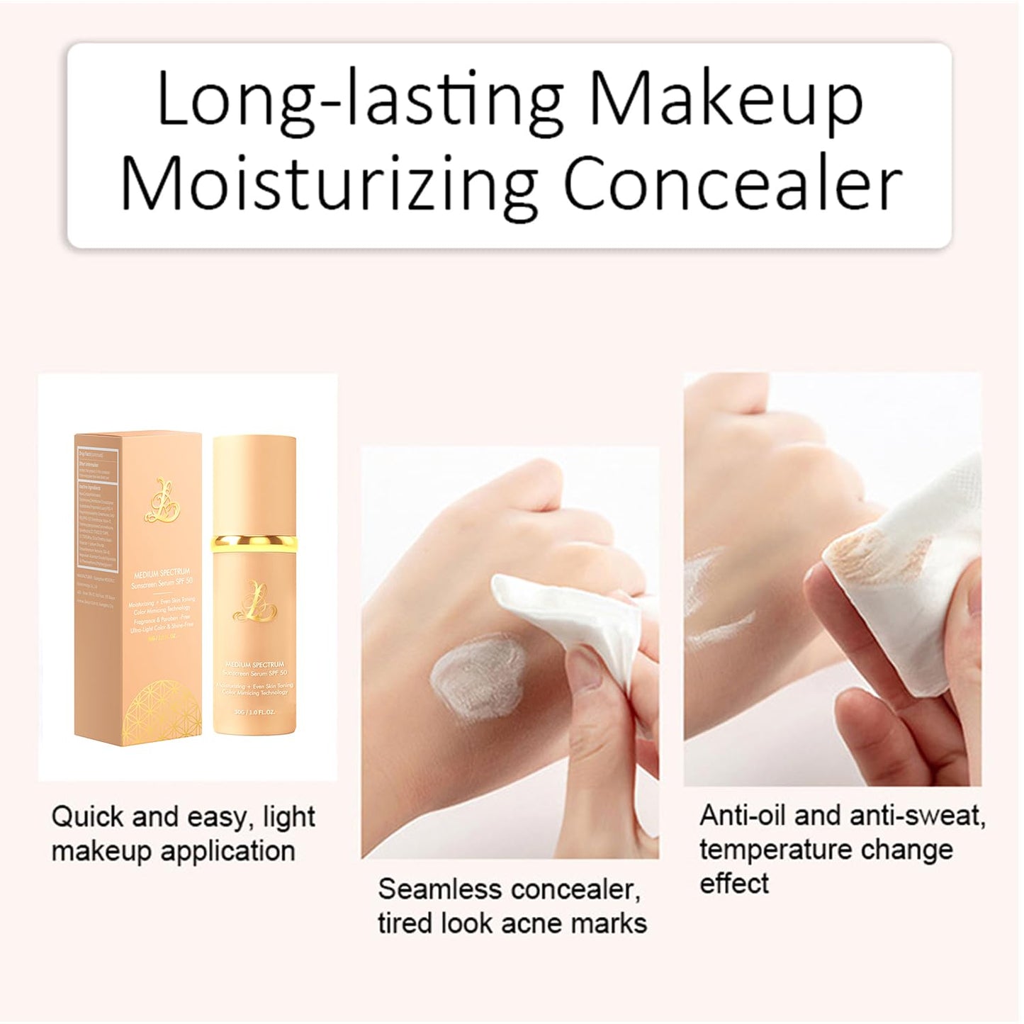 Sigoyi Foundation 4-in-1 SPF50+ Color-Changing Foundation | Medium Shade, Full Coverage Concealer, Hydrating & Waterproof