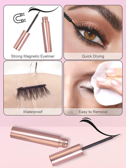 Sikkis Magnetic Eyelashes with Eyeliner – Mink Look Kit (5 Pairs), No Glue Needed