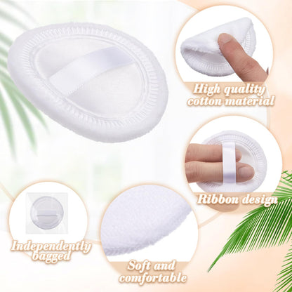 SiliFine 100 Pcs Cotton Powder Puffs – Washable 2.36 Inch White Round Puffs with Ribbon