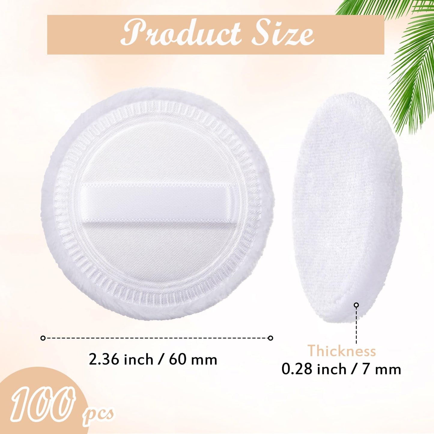 SiliFine 100 Pcs Cotton Powder Puffs – Washable 2.36 Inch White Round Puffs with Ribbon