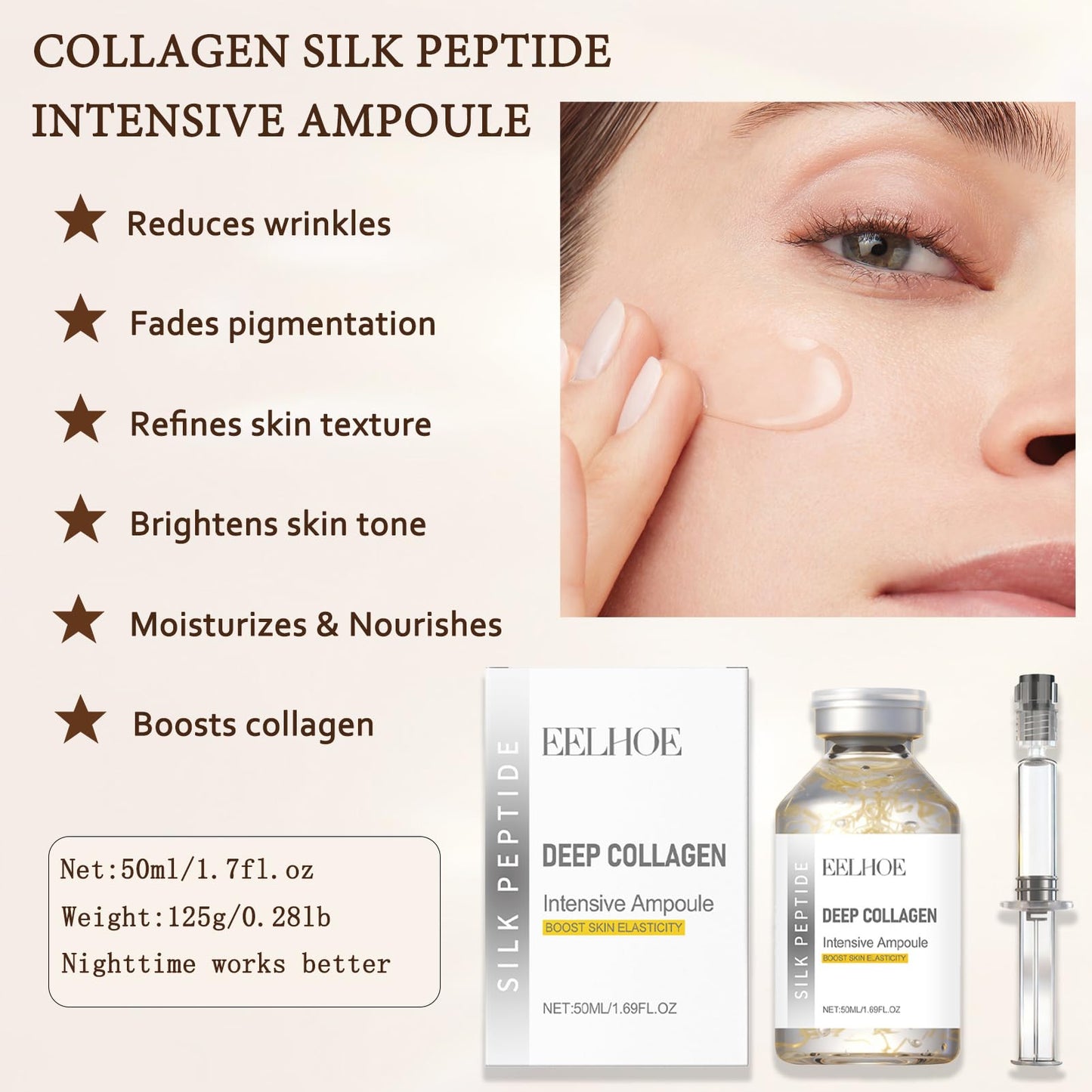 Silk Peptide Intensive Lifting Ampoule - Deep Collagen Silk Peptide Serum for Face Tightening | Korean Anti-Aging Serum 50ml
