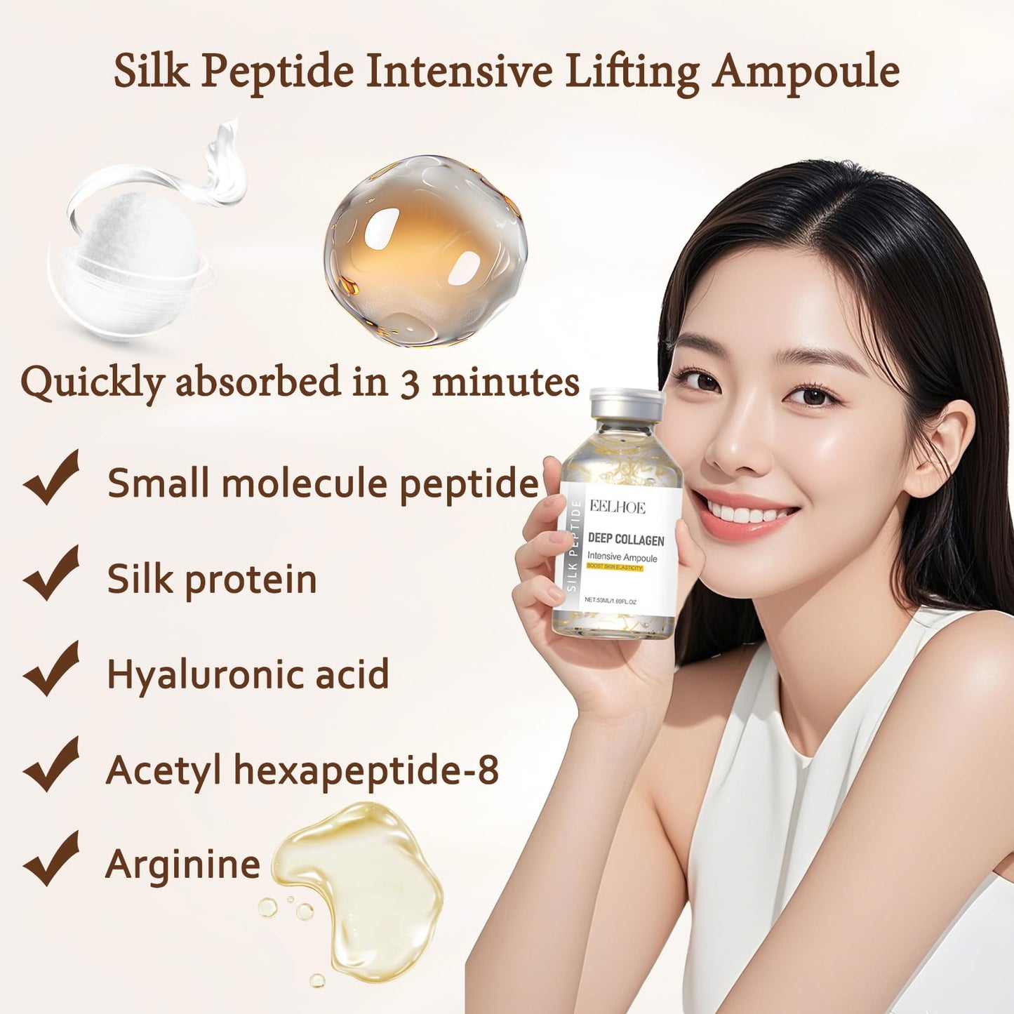 Silk Peptide Intensive Lifting Ampoule - Deep Collagen Silk Peptide Serum for Face Tightening | Korean Anti-Aging Serum 50ml