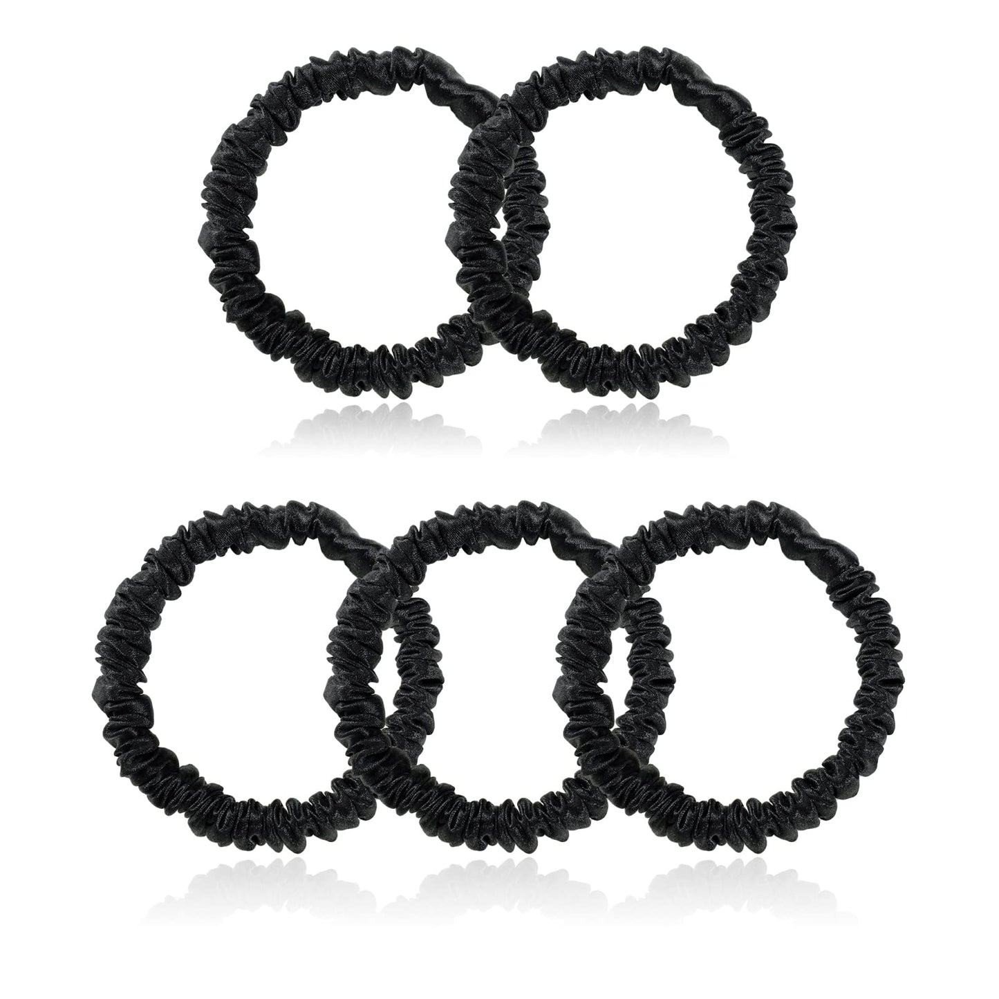 Silmer Silk Scrunchies – 100% Mulberry Silk, 22 Momme, 5-Pack (Black) | Hair Ties