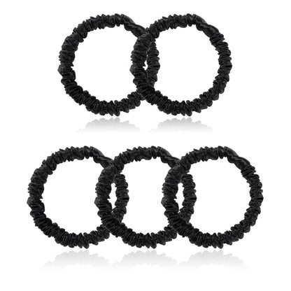 Silmer Silk Scrunchies – 100% Mulberry Silk, 22 Momme, 5-Pack (Black) | Hair Ties