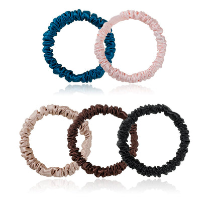 Silmer Silk Scrunchies – 22 Momme Mulberry Silk, 5-Pack (Peacock Blue, Pink, Apricot, Dark Coffee, Black)