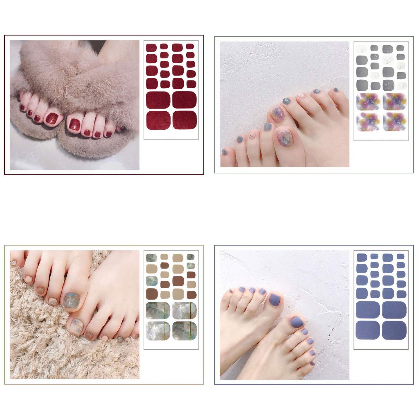 SILPECWEE 20 Sheets Adhesive Toe Nail Wraps – Flower Marbling, Strawberry & Solid Colors + Nail File