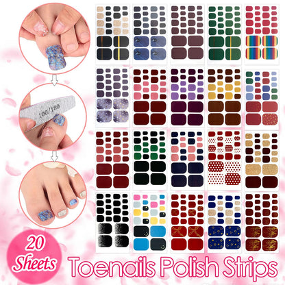 SILPECWEE 20 Sheets Adhesive Toe Nail Polish Stickers – Full Wraps, Solid Color, Includes Nail File