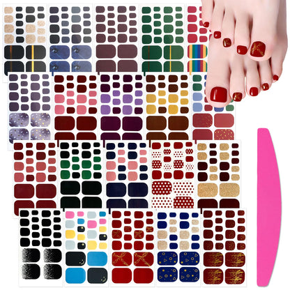 SILPECWEE 20 Sheets Adhesive Toe Nail Polish Stickers – Full Wraps, Solid Color, Includes Nail File