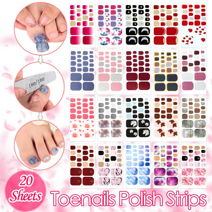 SILPECWEE 20 Sheets Adhesive Toe Nail Wraps – Flower Marbling, Strawberry & Solid Colors + Nail File