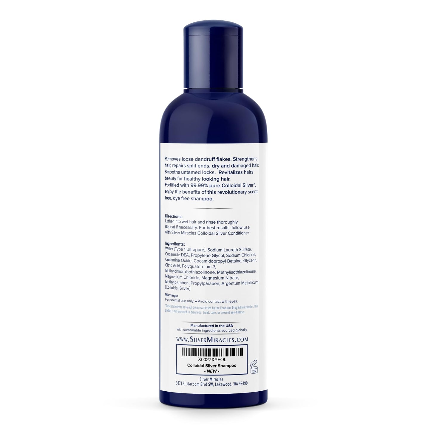 Silver Miracles Colloidal Silver Shampoo Unscented – 99.99% Pure, Gentle Hair Cleanse