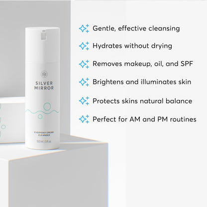 Silver Mirror Everyday Cream Cleanser (5 Fl Oz) – Gentle Hydrating Facial Cleanser for All Skin Types
