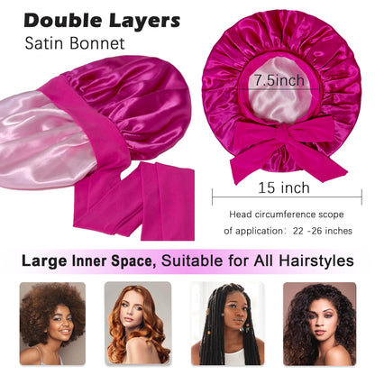 Simapu Satin Bonnet with Tie Band – Reversible Double-Layer Sleep Cap for Braids and Curly Hair