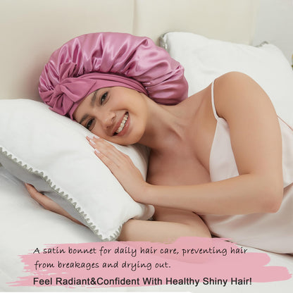 Simapu Satin Bonnet with Tie Band – Reversible Double-Layer Sleep Cap for Braids and Curly Hair