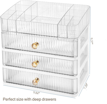 Simbuy Clear Makeup Organizer with 3 Drawers | Desk & Vanity Storage