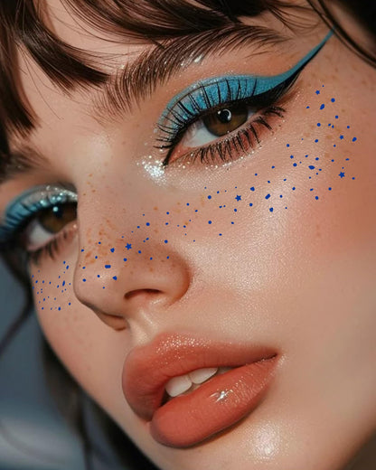 Simpilos Blue Face Glitter Patches - Waterproof, Long-Lasting Body Glitter for Festivals & Parties (8 Sheets)