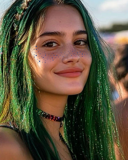 Simpilos Blue Face Glitter Patches - Waterproof, Long-Lasting Body Glitter for Festivals & Parties (8 Sheets)