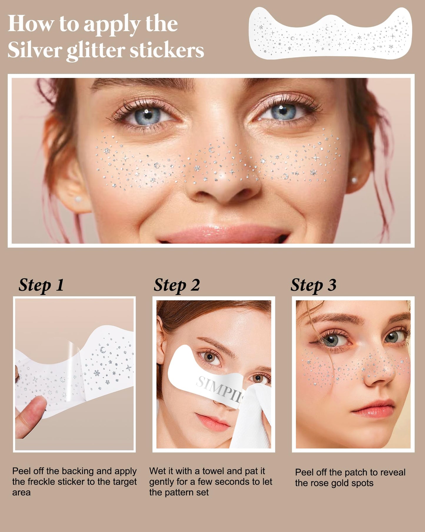 Simpilos Face Glitter Patches – Silver Freckles for Festivals, Concerts & Parties (8 Counts)
