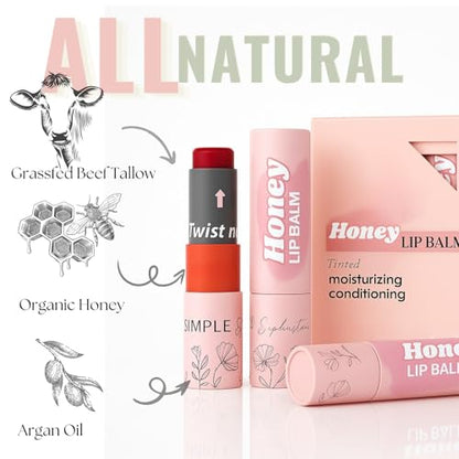 Natural Honey Lip Balm – 3 Pack (3x0.15 oz) Tinted | Simple Sophistication