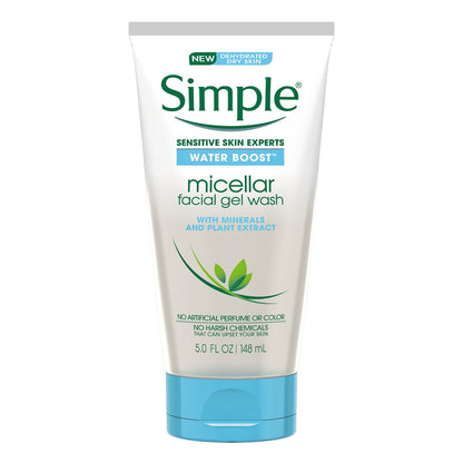 Simple Water Boost Micellar Facial Gel Wash for Sensitive Skin – 5 oz (Pack of 3)