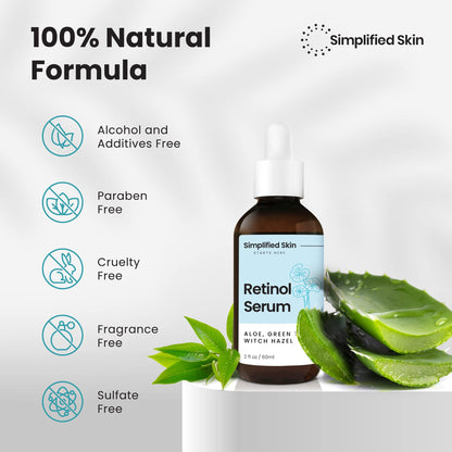 Simplified Skin Retinol Serum 2.5% + Hyaluronic Acid – Day & Night Anti-Aging, 2 fl oz
