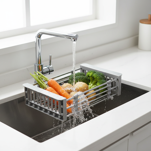 Expandable Stainless Steel Sink Drain Basket Space Saving Kitchen Organizer