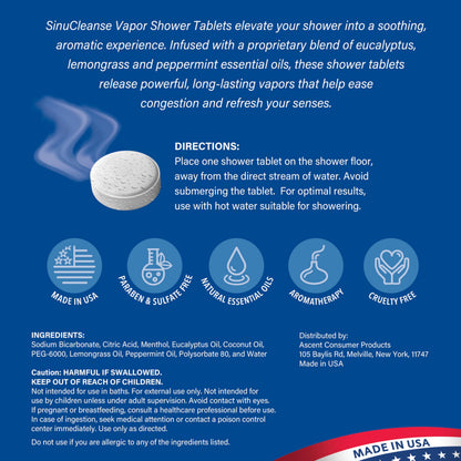 SinuCleanse Vapor Shower Tablets – Eucalyptus, Mint & Lemongrass, 12 Extra-Large