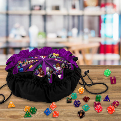 SIQUK Large Dice Bag with Pockets - Holds 300+ Dice, 9 Compartments, Drawstring, Black & Dark Violet