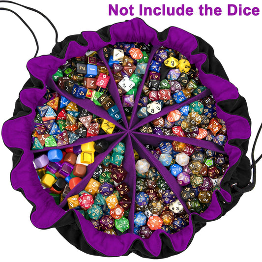 SIQUK Large Dice Bag with Pockets - Holds 300+ Dice, 9 Compartments, Drawstring, Black & Dark Violet