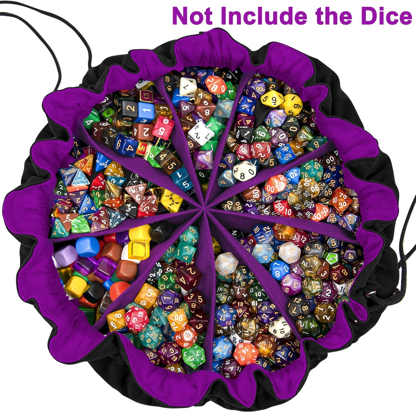 SIQUK Large Dice Bag with Pockets - Holds 300+ Dice, 9 Compartments, Drawstring, Black & Dark Violet