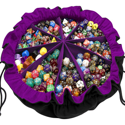 SIQUK Large Dice Bag with Pockets - Holds 300+ Dice, 9 Compartments, Drawstring, Black & Dark Violet