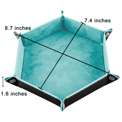 SIQUK 2-Piece PU Leather Dice Tray – Hexagon Folding Dice Holder for RPG, DND & Tabletop Games (Light Blue & Black)
