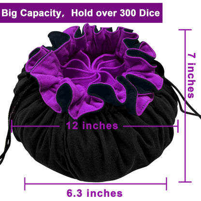 SIQUK Large Dice Bag with Pockets - Holds 300+ Dice, 9 Compartments, Drawstring, Black & Dark Violet