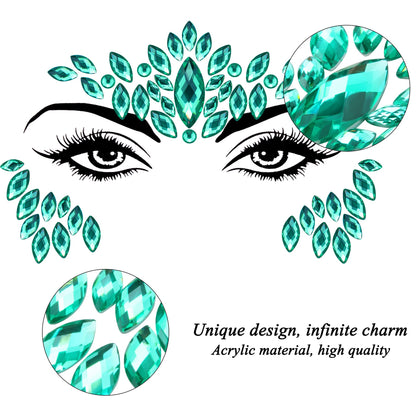 SIQUK 20 Sets Mermaid Face Jewels – Rave Festival Crystal Stickers for Party Looks