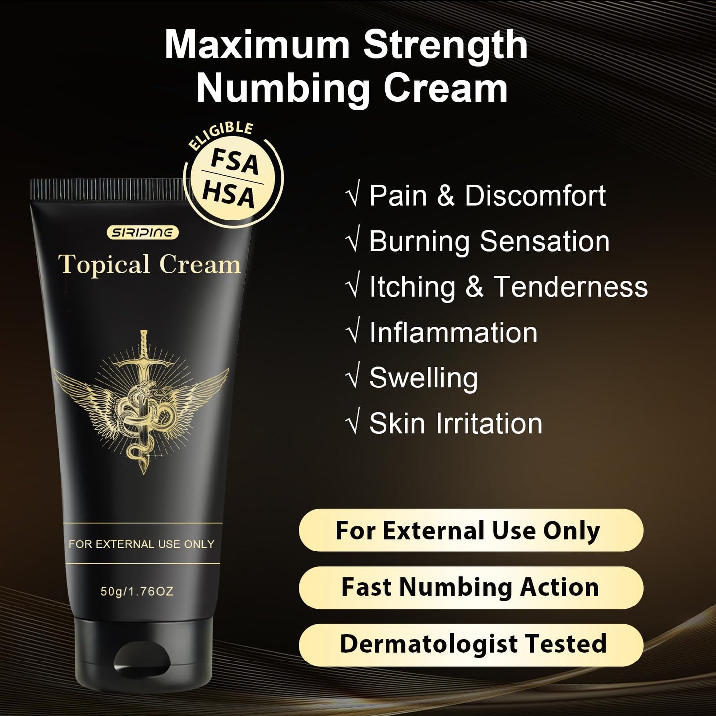 Siripine Numbing Cream – Maximum Strength Topical Skin Cream with Emu Oil, Arnica & Vitamin E – 1.76oz