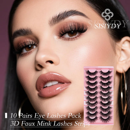 SISIYDY Wispy Lashes 18mm 3D Faux Mink Cat Eye Lashes Pack 10 Pairs YH012