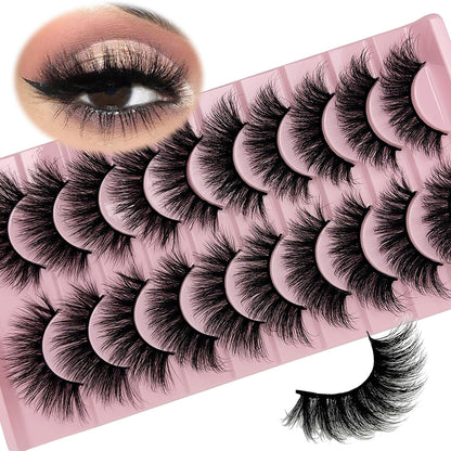 SISIYDY Wispy Lashes 18mm 3D Faux Mink Cat Eye Lashes Pack 10 Pairs YH012