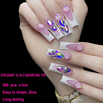 SITELENABY No C Curve XL Nail Tips 500PCS – Square, Flat Half-Cover ABS