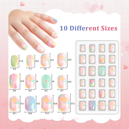 SIUSIO Gradient Paradise Kids Press-On Nails – 120Pcs, 5 Pack, Pre-glue Short Rainbow Nails