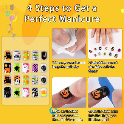 SIUSIO 6 Pack Kids Press-On Nails – Pre-glue Rainbow Gradient Full Cover Nails