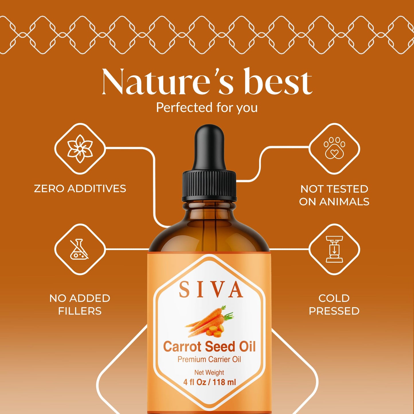 SIVA Carrot Seed Oil 4oz – Premium Cold-Pressed Carrier Oil for Face, Skin & Hair